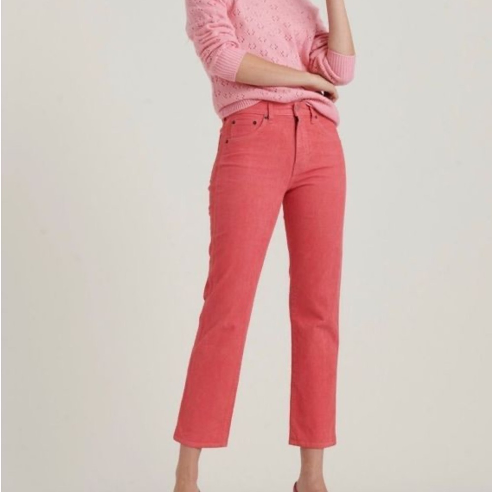 NWOT Lucky Brand Corduroy Pants Coral Pink 8 29 Cropped Straight Leg